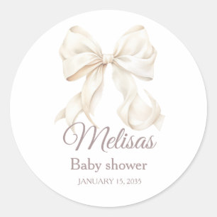 Elegant White Bow Baby Shower Classic Round Stick Sticker