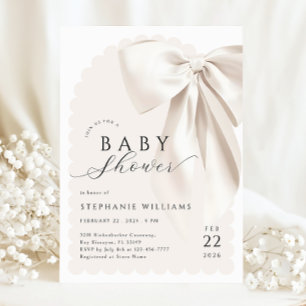 Elegant White Bow Baby Shower Invitation