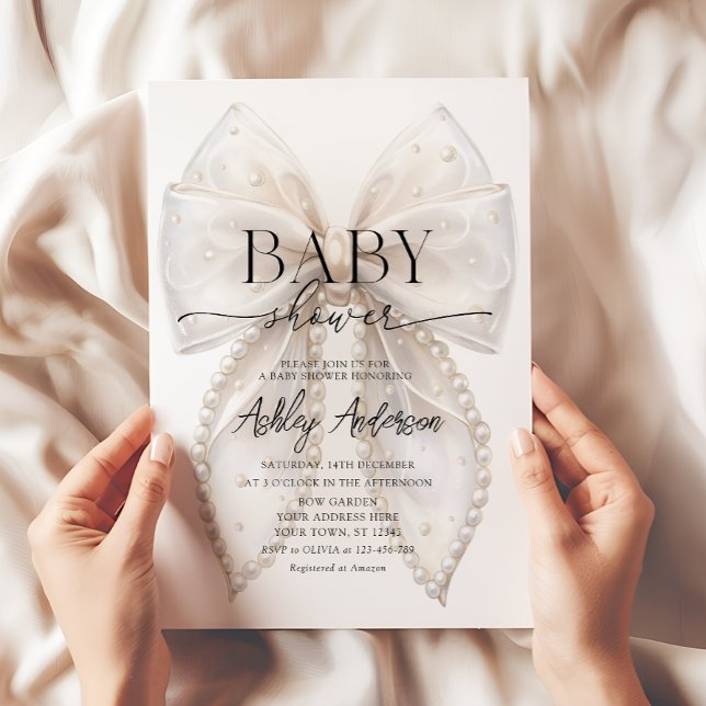 Elegant White Bow Baby Shower Invitation (Creator Uploaded)