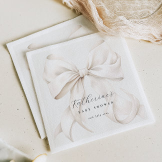 Elegant White Bow Baby Shower Napkin