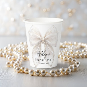 Elegant White Bow Baby Shower Paper Cups