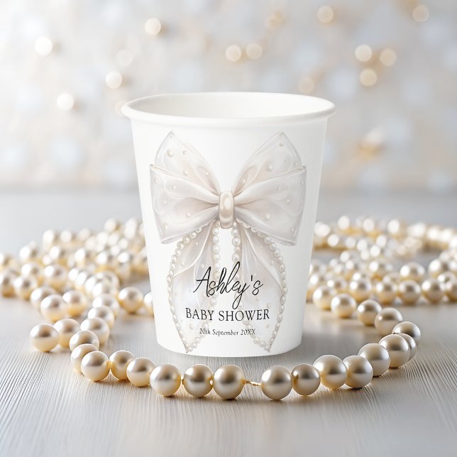 Elegant White Bow Baby Shower Paper Cups (Creator Uploaded)