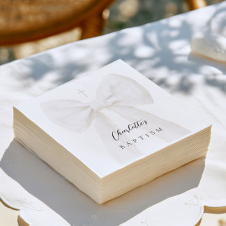 Elegant White Bow Baptism Napkin