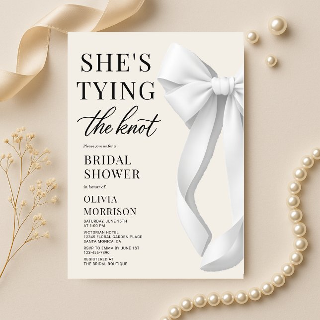 Elegant White Bow Bridal Shower Invitation (Creator Uploaded)