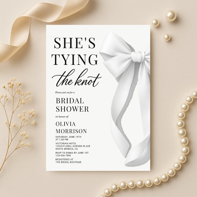 Elegant White Bow Bridal Shower Invitation (Creator Uploaded)