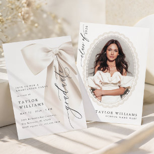 Elegant White Bow Graduation Invitation