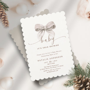 Elegant White Bow It's Cold Outside Baby Shower Invitation