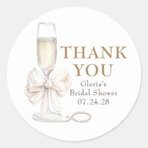 Elegant White Bow Prosecco Bridal Shower Thank You Classic Round Sticker