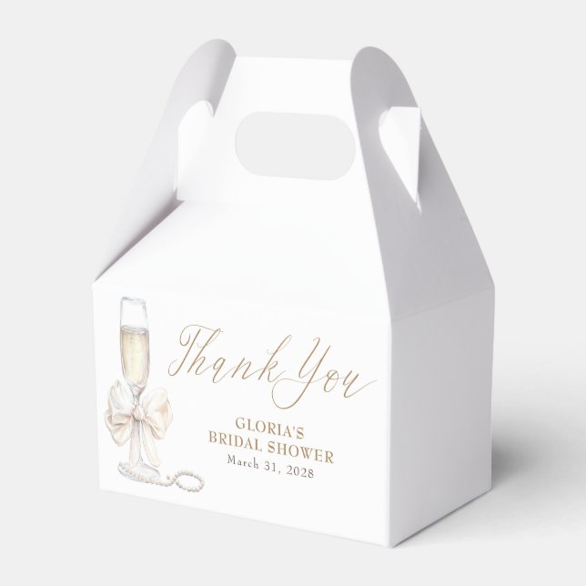 Elegant White Bow Prosecco Bridal Shower Thank You Favour Box (Front Side)