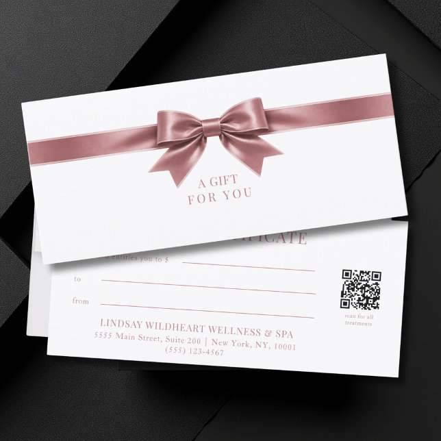 Elegant White Bow QR Code Gift Certificate (Elegant White Dusty Rose Bow QR Code Gift Certificate)