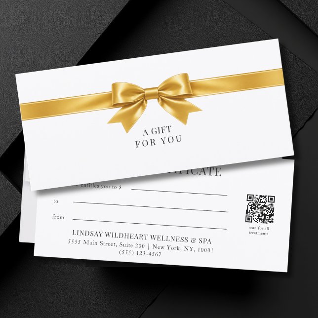 Elegant White Bow QR Code Gift Certificate (Elegant White Gold Bow QR Code Gift Certificate)