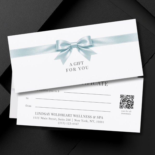 Elegant White Bow QR Code Gift Certificate (Elegant White Blue Bow QR Code Gift Certificate)