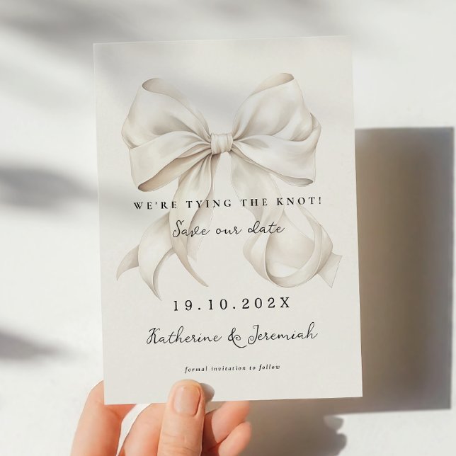 Elegant White Bow Save the Date Card (Creator Uploaded)
