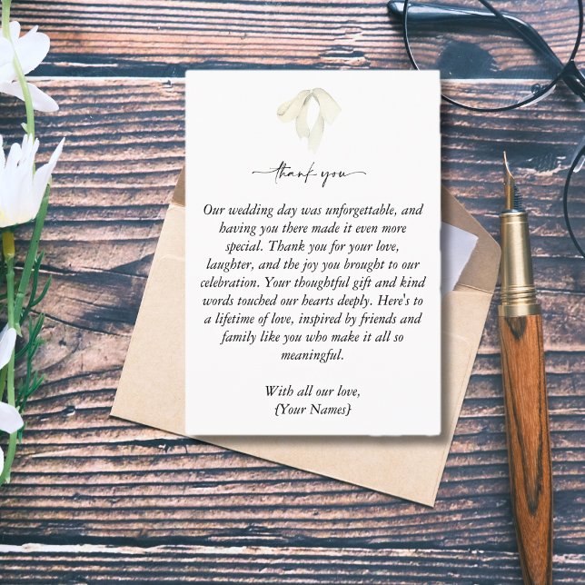 Elegant White Bow Tying the Knot Wedding Photo Thank You Card (Custom Wedding Photo Thank You Cards)