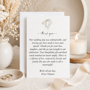 Elegant White Bow Tying the Knot Wedding Thank You Card