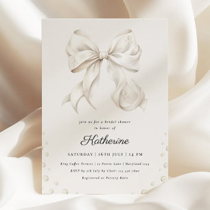 Elegant White Bows and Pearls Bridal Shower Invitation