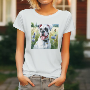 Elegant White Boxer Dog Amongst The Blooms T-Shirt