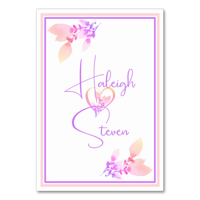 Elegant White, Bright Pink & Violet Wedding Table Number (Back)
