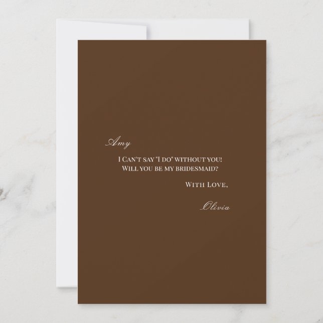 Elegant White & Brown Bridesmaid Proposal Card  (Back)