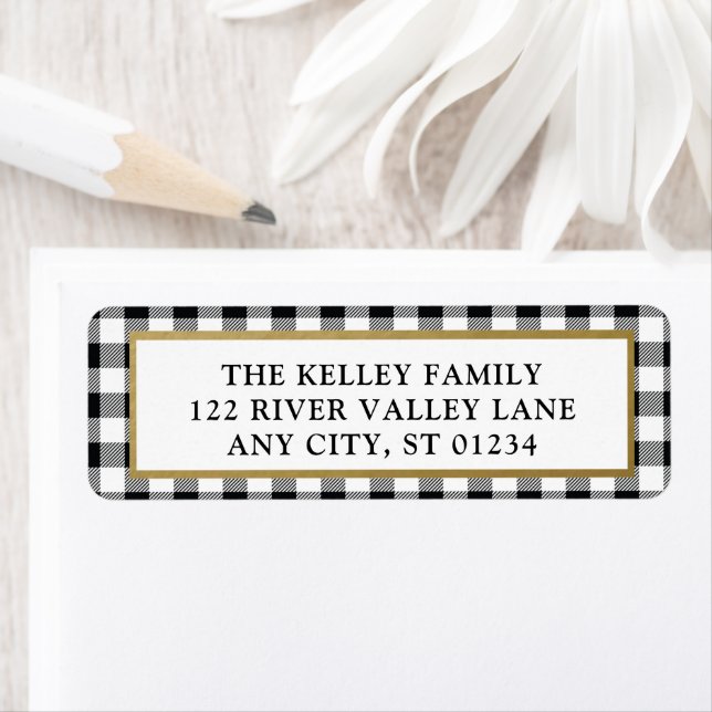 Elegant White Buffalo Plaid Framed Address Label (Insitu)