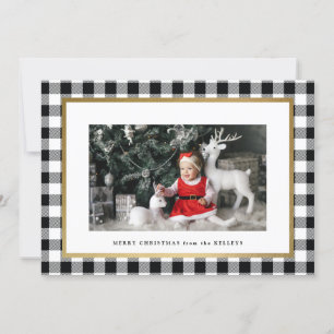 Elegant White Buffalo Plaid Horizontal Photo Holiday Card