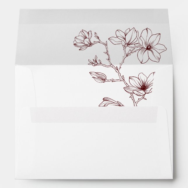 Elegant White & Burgundy Floral Wedding Envelope (Back (Bottom))