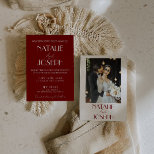 Elegant White Burgundy Minimalist Photo Wedding Invitation