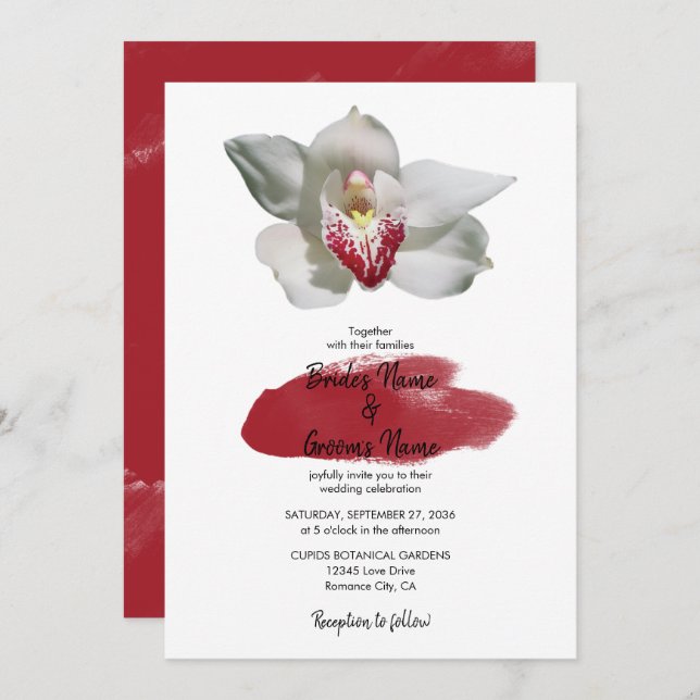 Elegant White Burgundy Orchid Wedding Invitations (Front/Back)