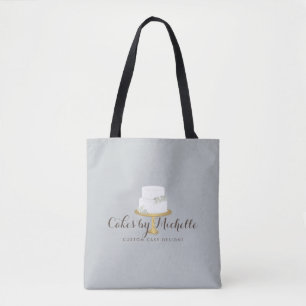 Elegant White Cake with Florals Bakery Tote Bag