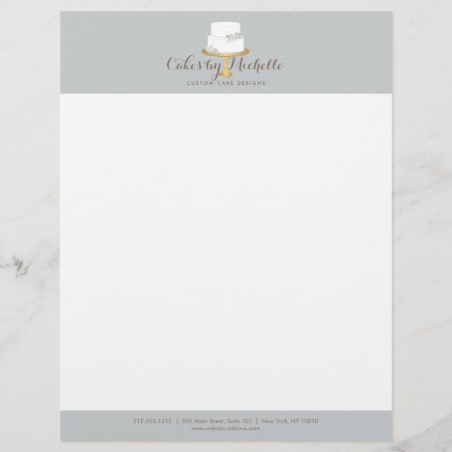 Elegant White Cake with Florals Cake Decorating Customized Letterhead (Front)