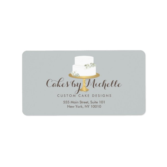 Elegant White Cake with Florals Cake Decorating Label (Front)