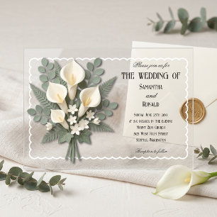 Elegant White Calla Lilies Acrylic Wedding Invitations
