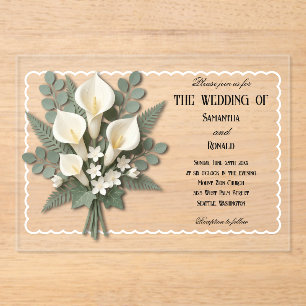 Elegant White Calla Lilies Acrylic Wedding Invitations