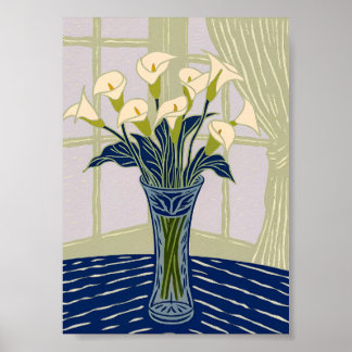 Elegant White Calla Lilies Art Print Minimalist 