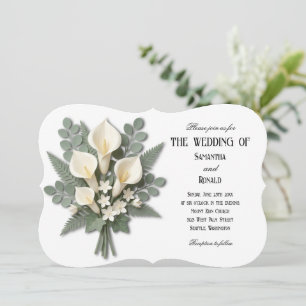 Elegant White Calla Lilies Bouquet Wedding Invitation