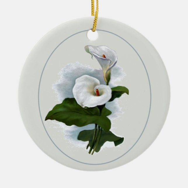 Elegant White Calla Lilies Ceramic Tree Decoration (Front)