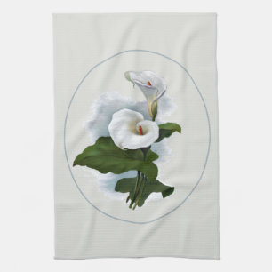 Elegant White Calla Lilies Tea Towel