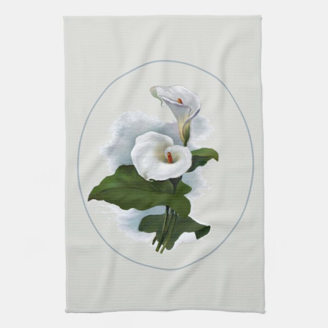 Elegant White Calla Lilies Tea Towel (Vertical)