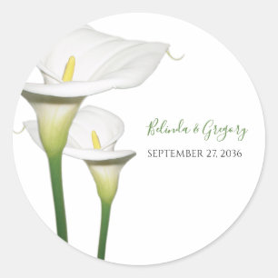 Elegant White Calla Lilies Wedding  Classic Round Sticker
