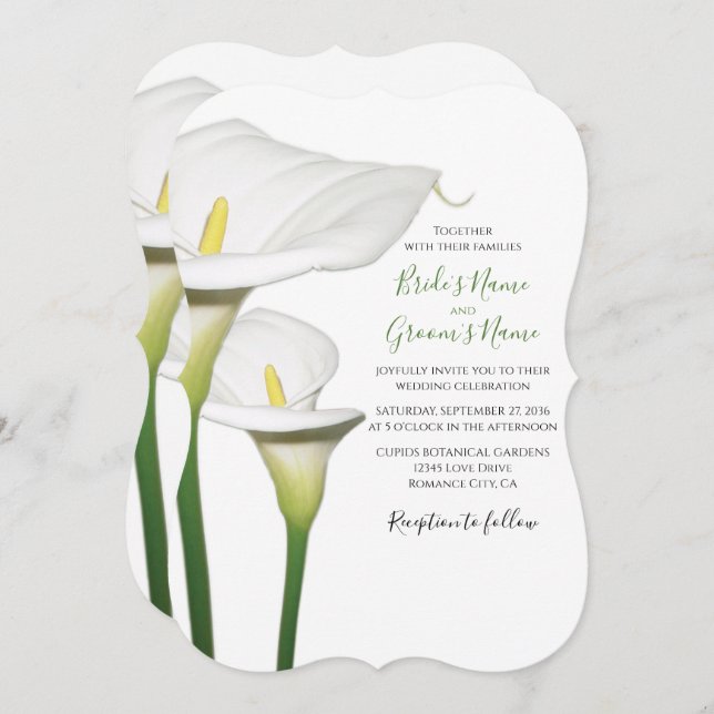 Elegant White Calla Lilies Wedding Invitations (Front/Back)
