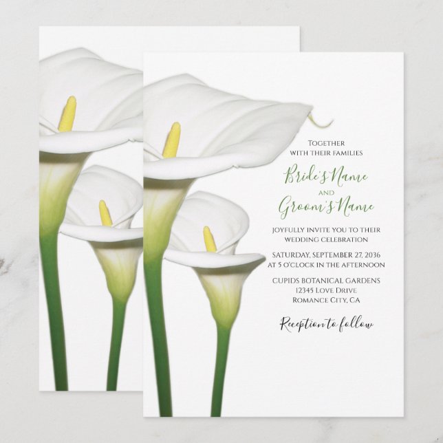 Elegant White Calla Lilies Wedding Invitations (Front/Back)