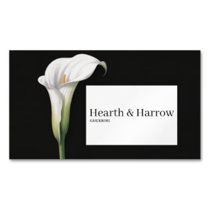 Elegant White Calla Lily Black Floral Magnetic Business Card