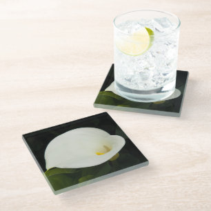 Elegant White Calla Lily Bloom Floral Glass Coaster