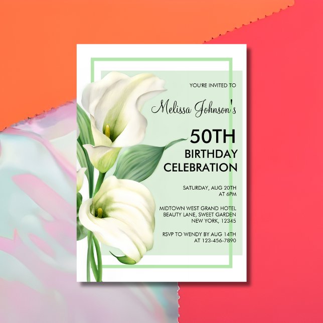 Elegant White Calla Lily Floral 50th Birthday Invitation (Creator Uploaded)