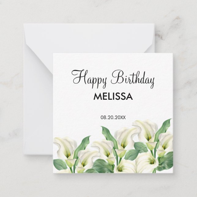 Elegant White Calla Lily Floral Birthday Card (Front)
