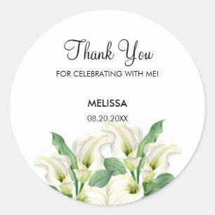 Elegant White Calla Lily Floral Birthday Classic Round Sticker