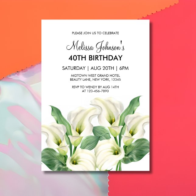 Elegant White Calla Lily Floral Birthday Invitation (Creator Uploaded)
