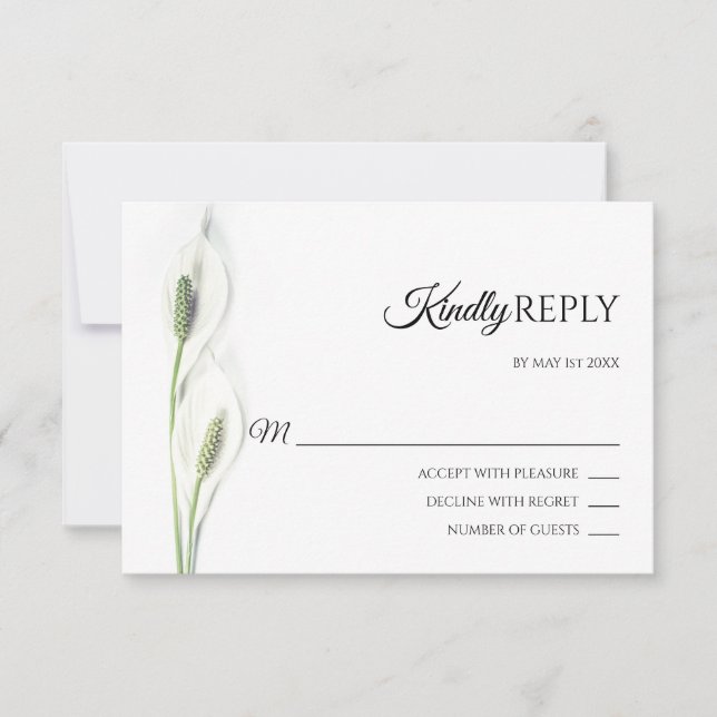 Elegant White Calla Lily Flowers RSVP Wedding Card (Front)