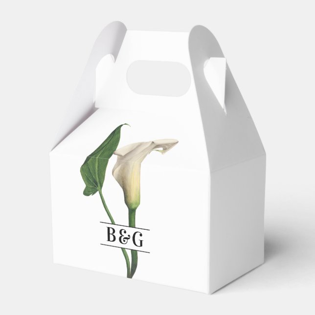 Elegant White Calla Lily Green Botanical Wedding Favour Box (Front Side)