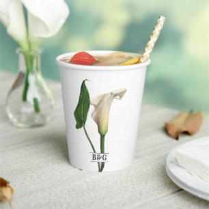 Elegant White Calla Lily Green Botanical Wedding Paper Cups